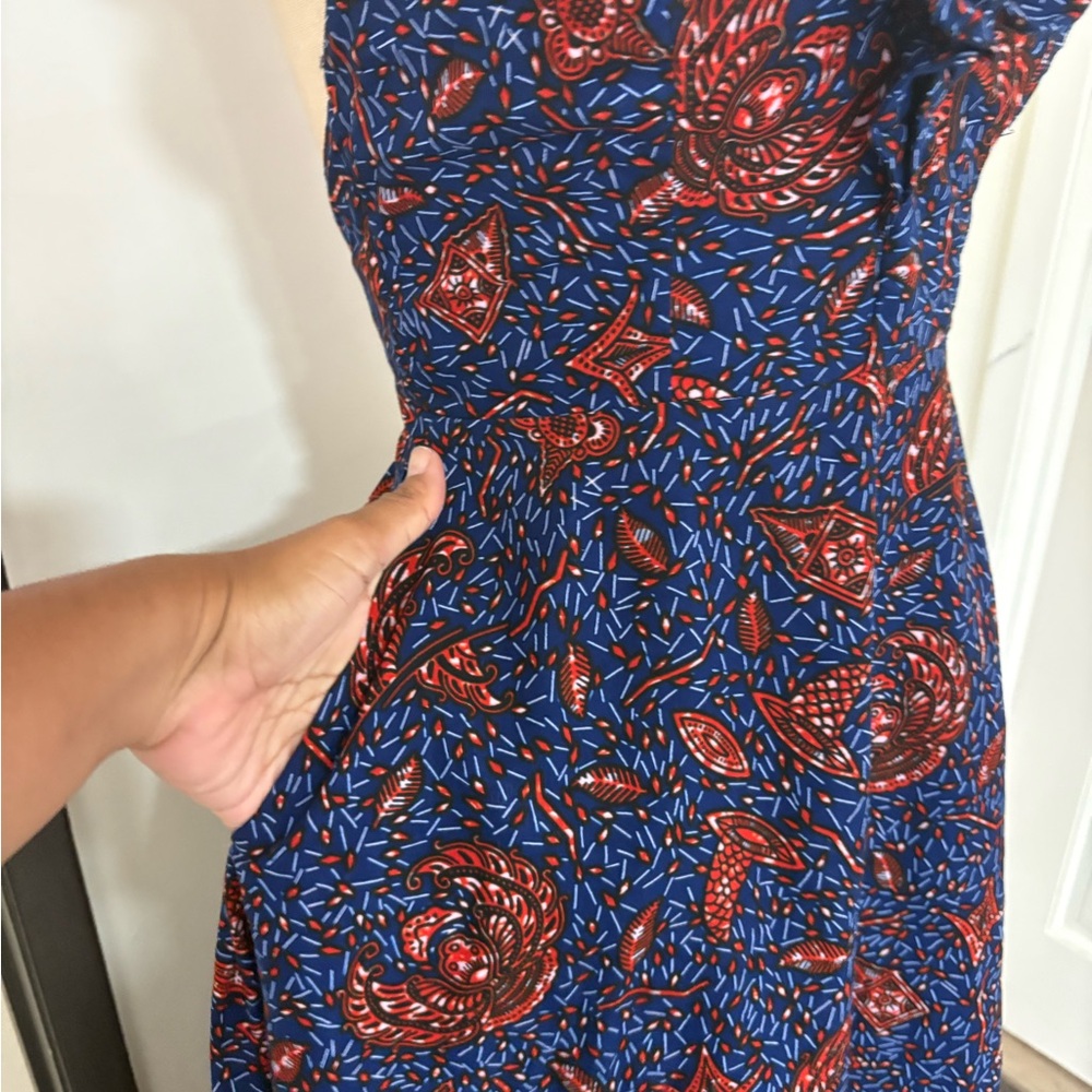 African Halter Blue Print Floral and Red Maxi Dress - Picture 5 of 9